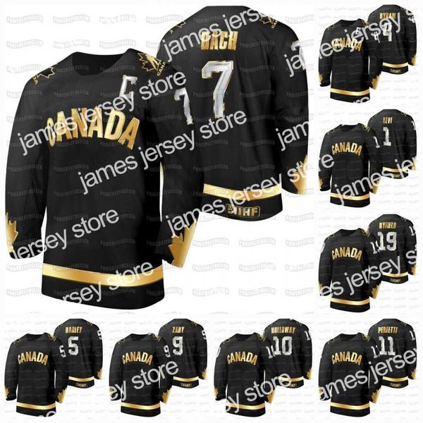 

hockey jerseys 2021 iihf world junior championship kirby dach bowen byram taylor gauthier thomas harley quinton byfield black golden edition, Black;red
