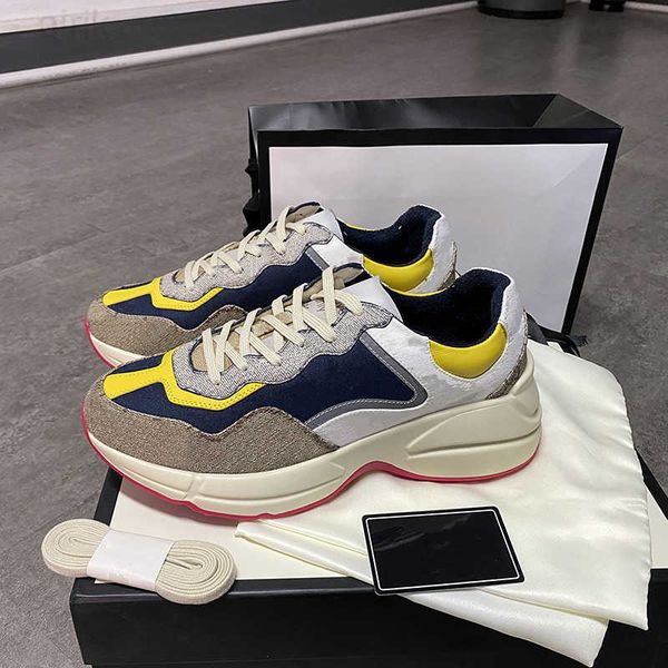 

women's rhyton sneakers men shoe genuine leather platform sneaker trainer printing old dad shoes big size, Black