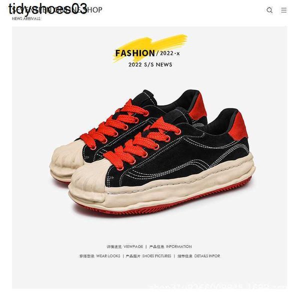 

maison mihara yasuhiro thick soled casual board shoes men's fashion shell head dissolved shoes embroidered little red tiger shoes in th, Black