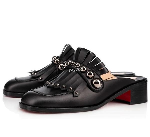 

red-bottoms shoe christians luxury-brand women slipper sandals summer fashion red octavian mula beach slides studs round toe ladie knu, Black