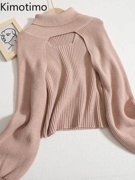 

women's sweaters kimotimo women two piece set autumn winter solid turtleneck long sleeve sweater knitted vest french fashion temperamen, White;black