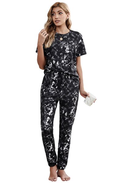 

women's homewear pajamas suits short sleeve t-shirts with long pants nightgown tie dye casual sets