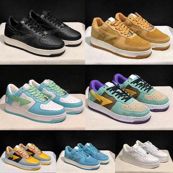 

mens women baped sta running shoes low authentic sk8 genuine leahter sneakers triple black white panda spartan green unc univerisity blue ca