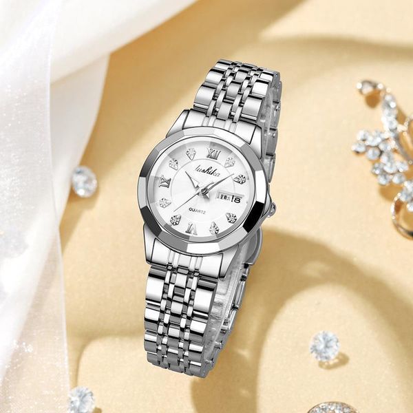 

lusika 105 new fashion simple small dial women's watch 27mm weekly calendar watchs women's high level, Slivery;golden