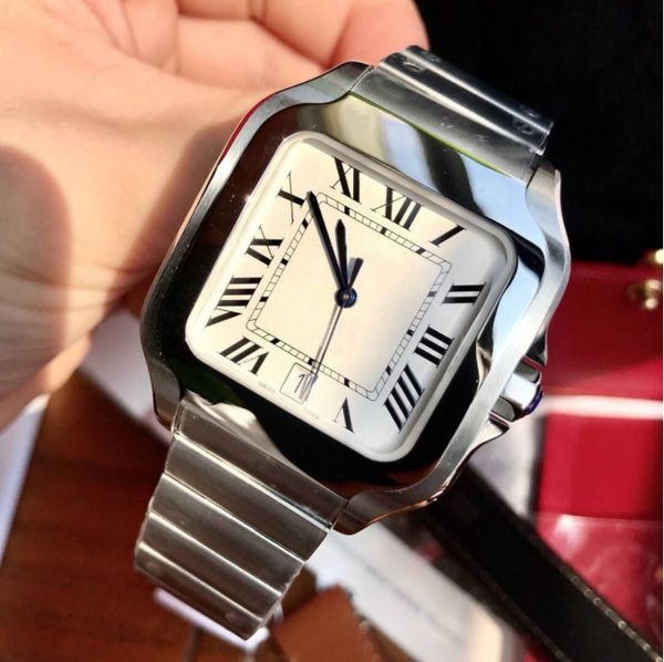 

2022 square watches 40mm genuine stainless steel mechanical watches case bracelet fashion mens watch male wristwatches montre de, Slivery;brown