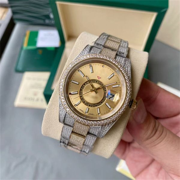 

diamond watch mens watch mechanical movement watches sapphire anti-scratch lens fine steel watchcase watchband waterproof 50 meters 003, Slivery;brown