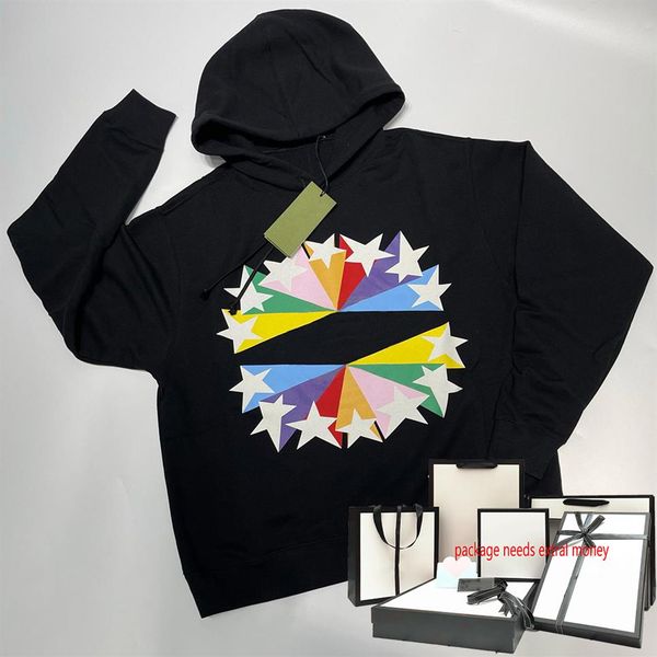 

men fashion hoodie casual star print women pullover hip hop street style outdoor long sleeve sweatshirts 245p, Black