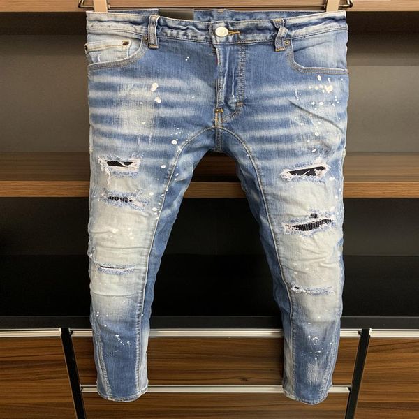 

italian fashion european and american men's casual jeans high-end washed hand polished quality optimized lt9107267i, Blue