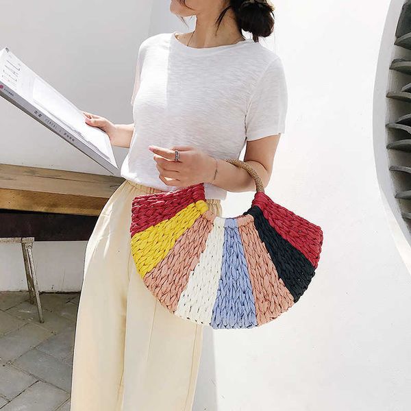 

evening bag fashion rattan women handbags designer summer beach straw s colorful wicker woven large totes lady travel big purses bali c0326