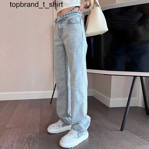 

new women's jeans designer edition alexanders fashion brand diamond inlaid letter wide leg pants drop feeling denim wangs women's, Blue