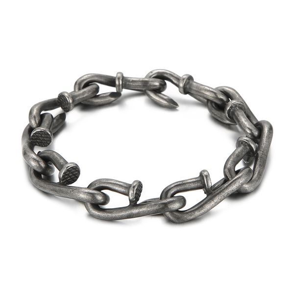 

nail link chain bracelets punk men's retro stainless steel hip hop rock bangle jewelry, Black