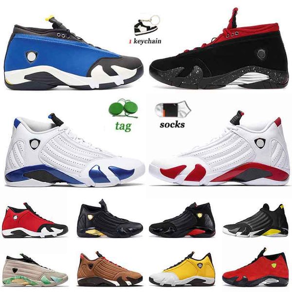 

mens jumpman classic basketball shoes 14 14s sneakers with socks new low laney ginger thunder university gold hyper royal candy cane j14 men, Black