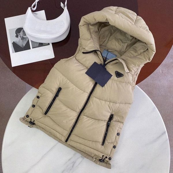 

2022 designer womens prada puffer vests jackets fashion short pradas women hooded vest long style slim zipper outwear windbreaker pocket out, Black;white