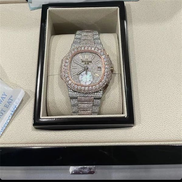 

luxury mens watches moissanite mosang stone diamond watch movement watches for men montre de luxe wristwatch mechanical automatic 904l 1029, Slivery;brown