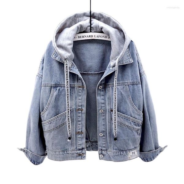 

women's jackets 2022 autumn denim coat loose korean woman long sleeve hooded jacket big pocket couple outfit jean, Black;brown