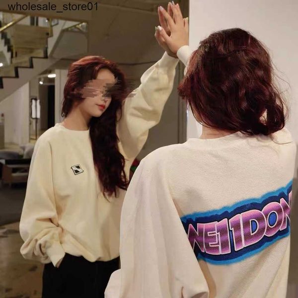 

new men's hoodies designer sweatshirts we11done winter back print letters neck sweater couple's graffiti print loose long sleeve h, Black