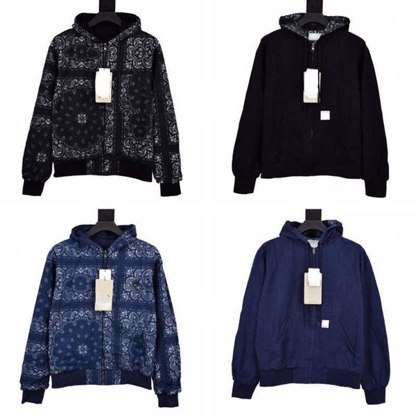 

correct men jacket designer coat mens womens double sided hooded sportswear washed cashew flower jacket canvas cardigan sweater, Black;brown