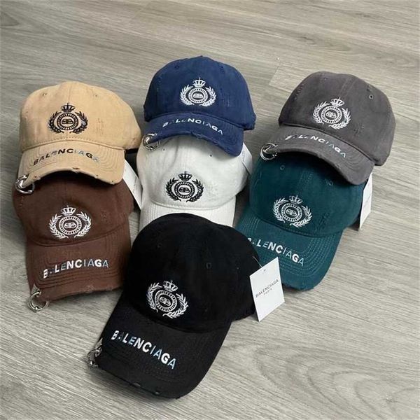 

designer ball balenciga caps hats new b home washing retro accessories embroidered small broken edge duck tongue hat fashion, Blue;gray