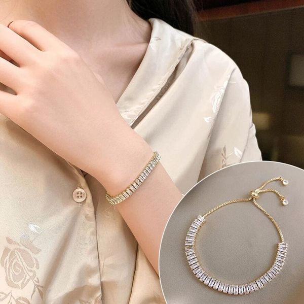 

luxury 18k gold plated bracelet chain for women full of rhinestone adjustable bracelets 2023 new trend bijoux gifts, Black