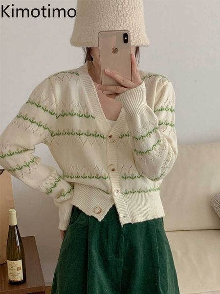 

women's sweaters kimotimo jacquard striped knitted cardigan women autumn v neck long sleeve sweater japanese style loose all match card, White;black