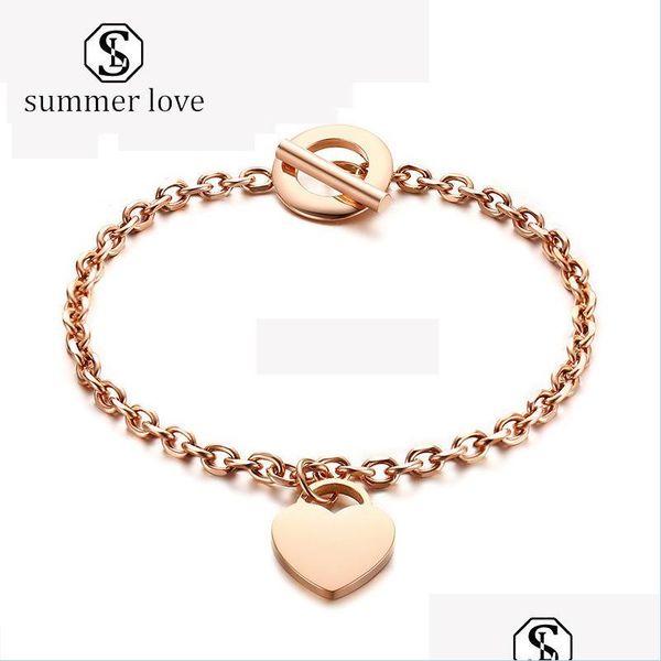 

link chain new fashion heart pendant bracelets diy lettering gold sier stainless steel bangle bracelet for women girls wedding valen dhvms, Black