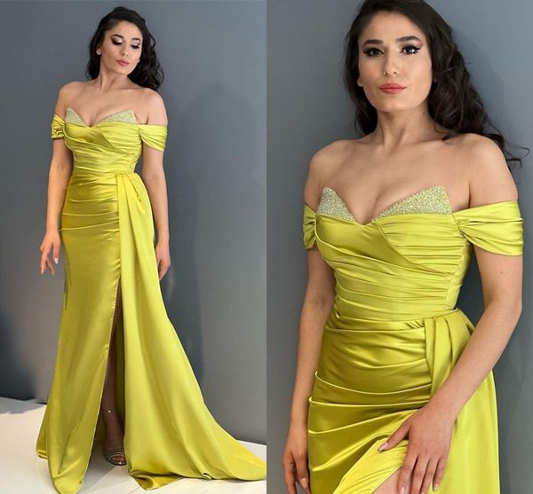 

2022 prom evening dresses sweetheart off shoulder mermaid formal party dress beadings high split cocktail gown plus size robes de soiree, Black