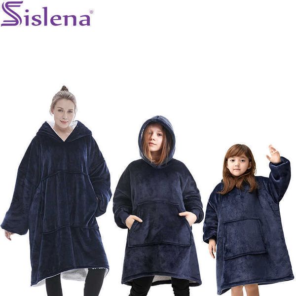 

others apparel the oversized double weigh blankets hoodie with sleeves warm sherpa wearable plush giant tv blanket winter oodie t221018, Black;white