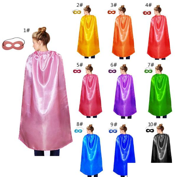 

theme costume 110x70cm onelayer plain superhero costume cape with mask set for adts satin 10 colors laceup halloween christmas cospl dhlon, Black;red
