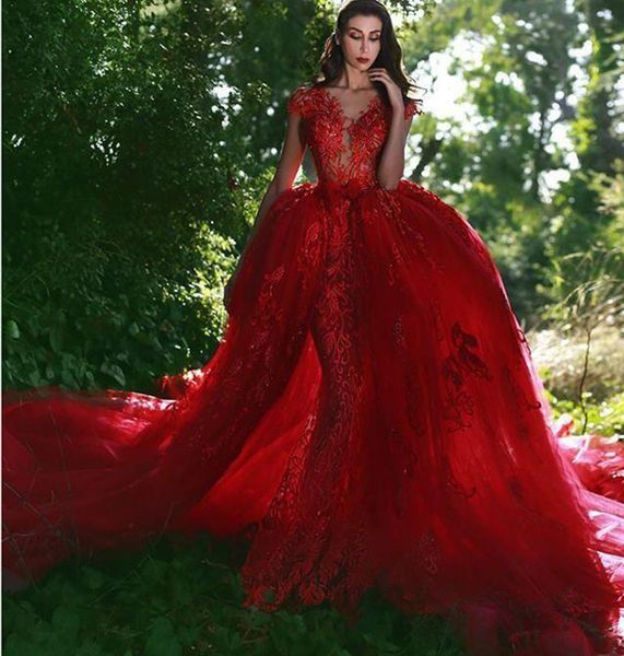 

bubai wine red mermaid wedding dress with detachable train 2023 saudi arabic lace button appliques bridal dresses vestidos de noiva, White
