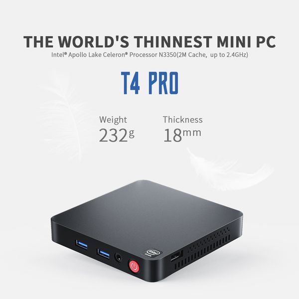 

t4 pro mini pc intel apollo lake processor n3350 windows 10 4k 4gb 64gb bt4.0 1000m ac wifi mini computer