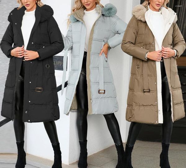 

women's down women winter jackets cotton padded warm thicken ladies overcoat 2022 fashion slim long coats parka for womens, Black