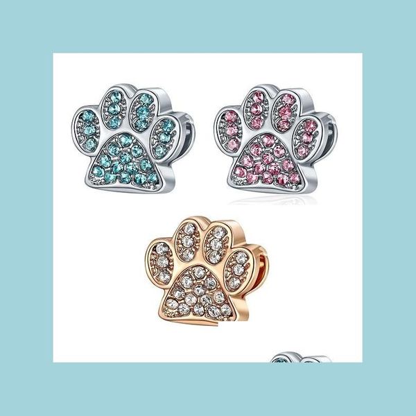 

silver fits pandora original bracelets 20pcs dog paw print crystal sier charms beads pink heart enamel cake bead for women diy europ dhrou, Black