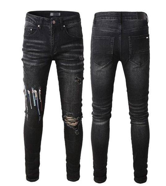 

man skinny fits designer jeans denim knee ripped with hole stretch fashion zipper wash long zipper light blue slim fit motorcycle biker wome