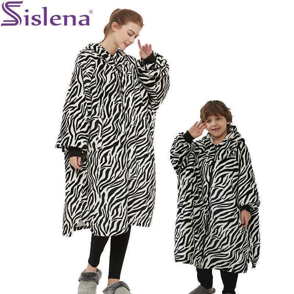

others apparel zebra luxury double weighted oversized zipper hoodie blankets with sleeves winter sherpa fluffy flannel giant tv blanket wome, Black;white