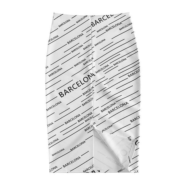 

women's skirts summer fashion letters printed split office lady causal skirt, Black