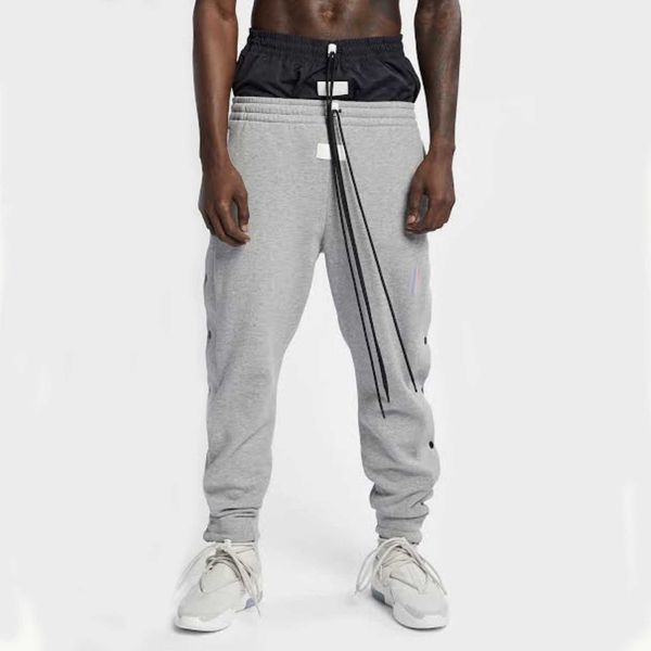 

mens pants strearwear hip hop pants side button sweatpants casual sports trousers streetwear, Black