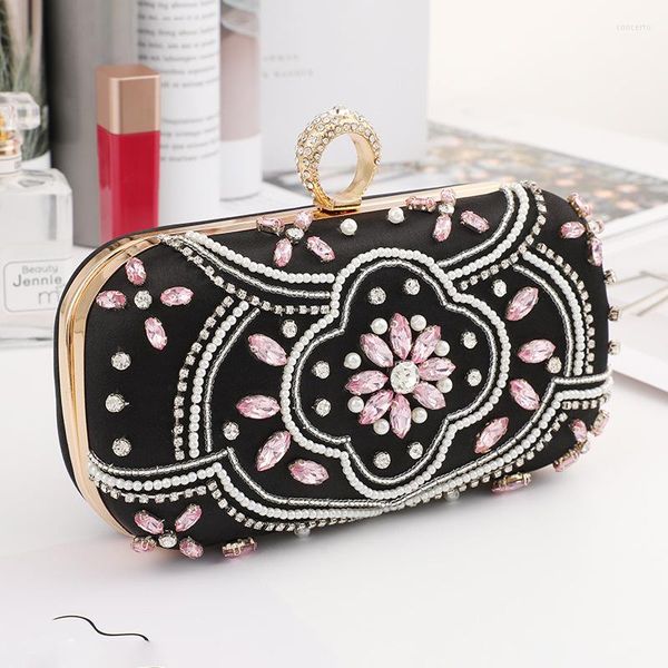 

evening bags luxury pearl beaded crystal pink bag women elegant fashion handbags party clutches gold color chain shoulder purse