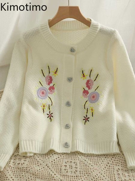 

women's sweaters kimotimo sweet embroidery cardigan women 2022 autumn slim single breasted sweater french fashion casual long sleeve kn, White;black