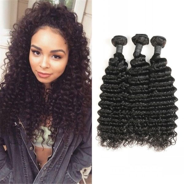 

peruvian human hair bundles extensions deep wave natural color unprocessed virgin hair weaves 3pcs lot 8-26 inch, Black