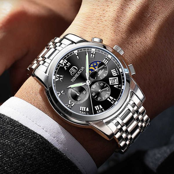 

binkada brand men's watch fashion men quartz watch waterproof watch, Slivery;brown