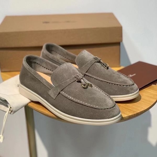 

loro piana summer charms embellished walk suede loafers shoes apricot genuine leather casual slip on flats women luxury designers flat dress, Black