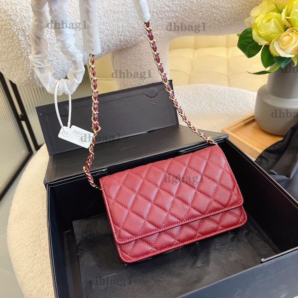 

2022 woc classical designer flap bag rich package four-color genuine caviar leather hardware metal chain women crossbody shoulder wallet car