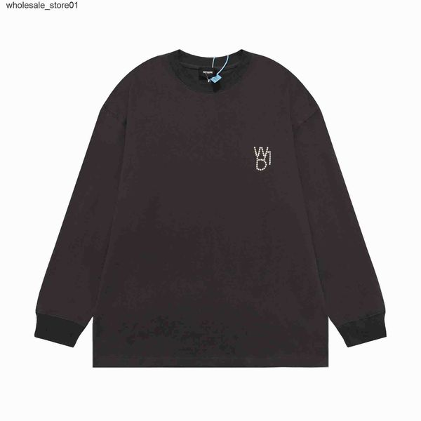 

men's hoodies designer sweatshirts we11 autumn new style long sleeved t-shirt fashion brand welldone pearl round neck sweater loose hoo, Black