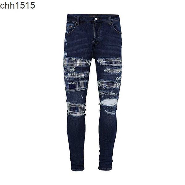 

men's blue cloth 2023 hole washing amirs color pasted off pants young fashion fashion slim brand fit jeans