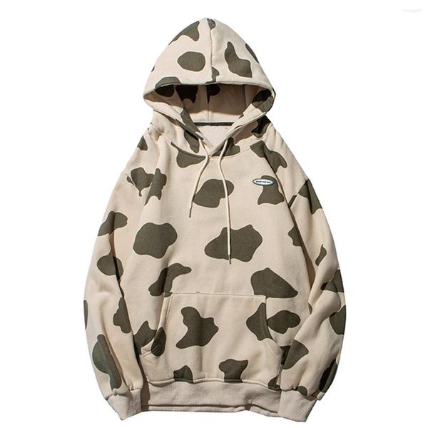 

men's hoodies cow color print hip hop streetwear loose harajuku hoodie sweatshirt autumn winter cotton hooded pullover men, Black
