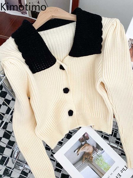 

women's sweaters kimotimo sweet cropped sweater women 2022 autumn contrast color pop collar knitted vest french all match long sleeve j, White;black