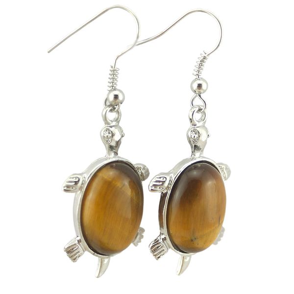 

natural amethysts tiger eye opal rose crystal quartz earrings for women reiki healing stone lovely cute turtle dangle earrings, Silver