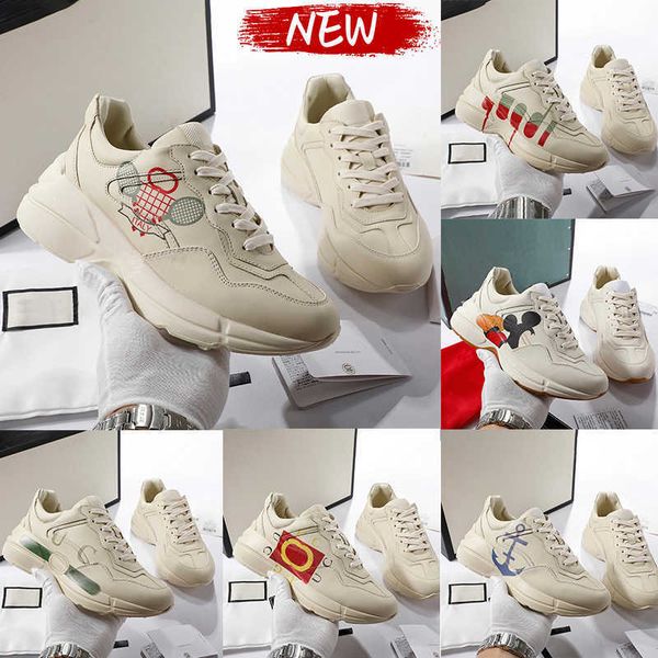 

casual shoes sneakers rhyton leather printed red tennis split mouse jumbo interlock strawberry printed worldwide luxury men women, Black