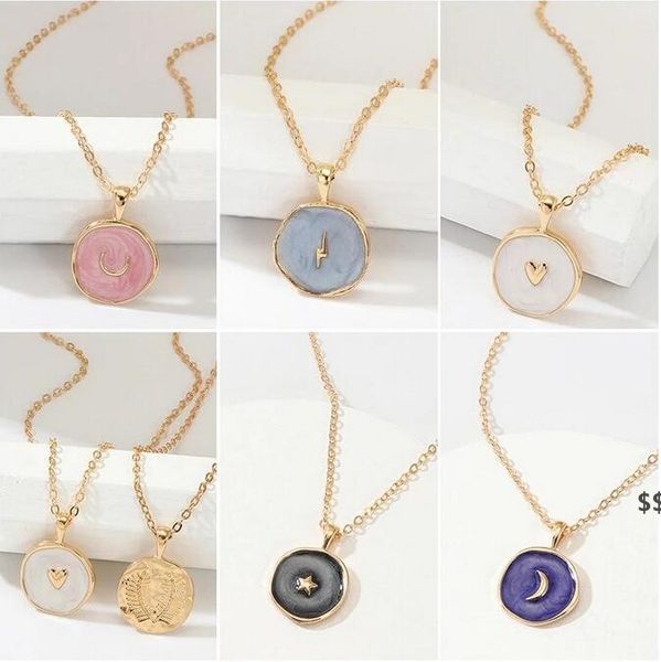 

stars moon lover necklaces fashion europen women alloy long heart round pendant necklace jewelry for valentine's day gift jnb16544, Silver