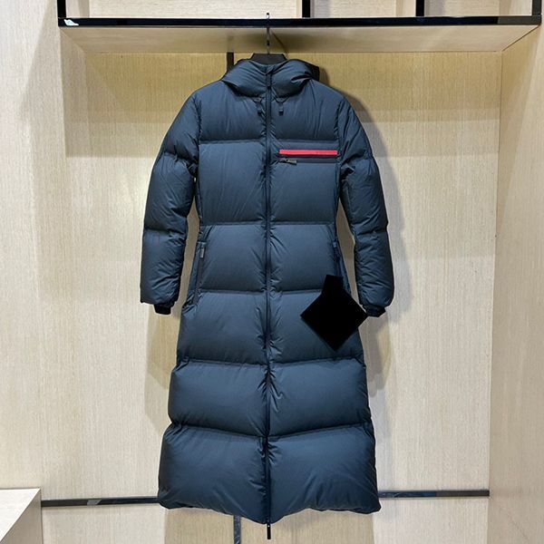 

2022 womens designer down jacket outwear parka women clothing thick warm hooded windbreakers long parka france brand knit stitching mid-leng, Black